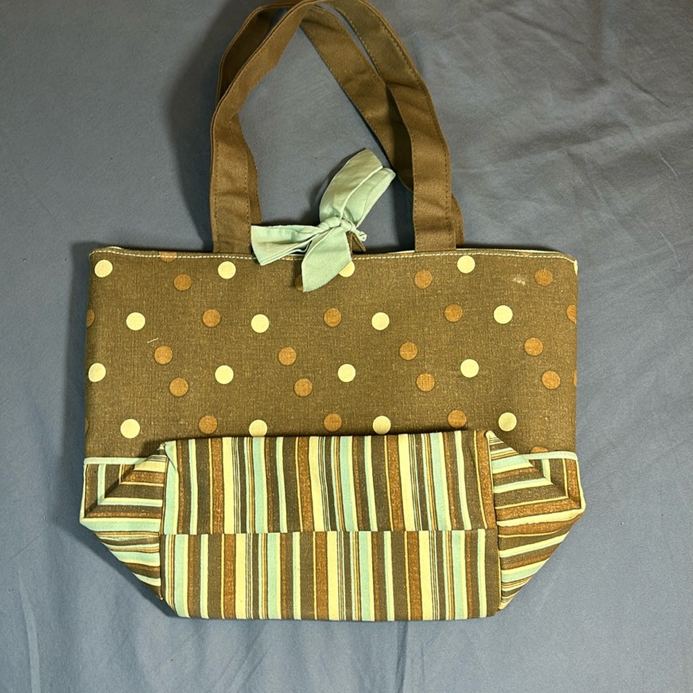 STITCH PREMIUM CANVAS SHOULDER BAG TOTE STRIPPED AND POLKA DOTTED